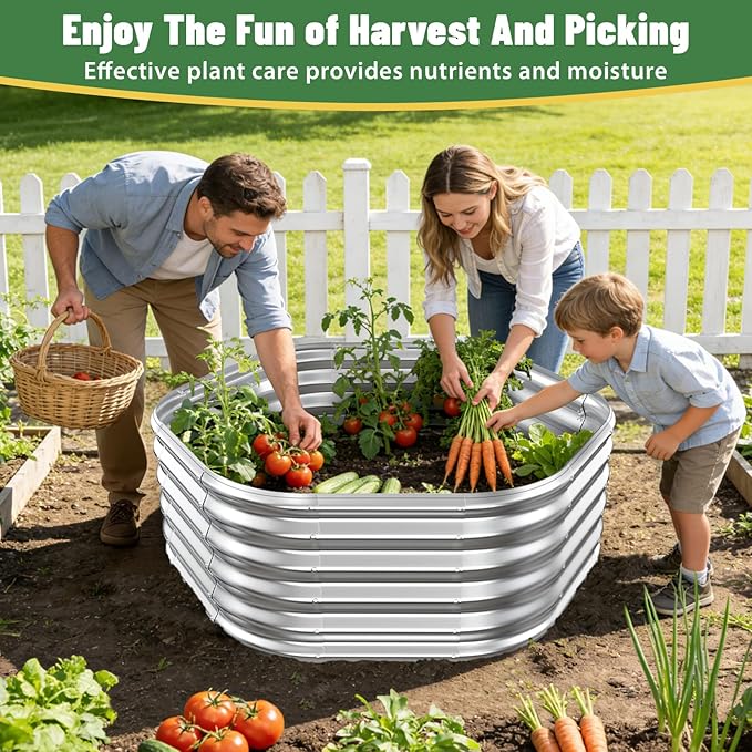 Hexagon Raised Garden Bed, 48 Inch Diagonal & 16.5 Inch Tall, Galvanized Steel Planter Box with Wave-Shaped Metal Panels for Outdoor Flower,Tree,Herb & Vegetable Garden (Silver, 4FT X 1.5FT)