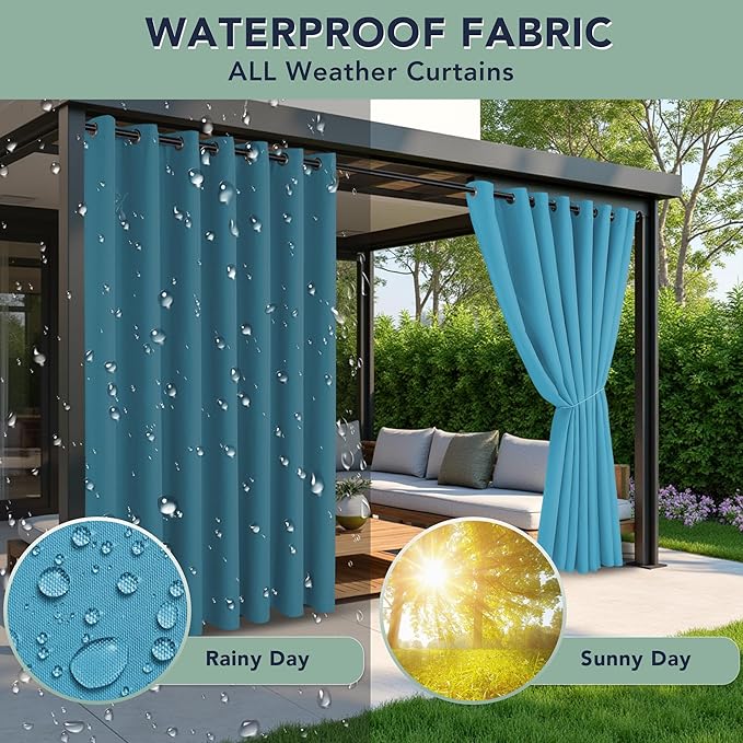 Patio Curtains Outdoor Waterproof - 6 Panels Privacy Weatherproof Outside Curtains with Grommets for Pergola, Gazebo, Porch, Cabana, Balcony, 54 x 95 Inch, Teal
