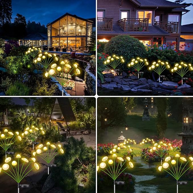 2PK 16LED Solar Garden Lights Outdoor, Mushroom Solar Lights Outdoor, IP65 Waterproof Firefly Light Outside Decor for Patio Pathway, Sway by Wind for Pathway Garden Mushroom Decorations, Warm White