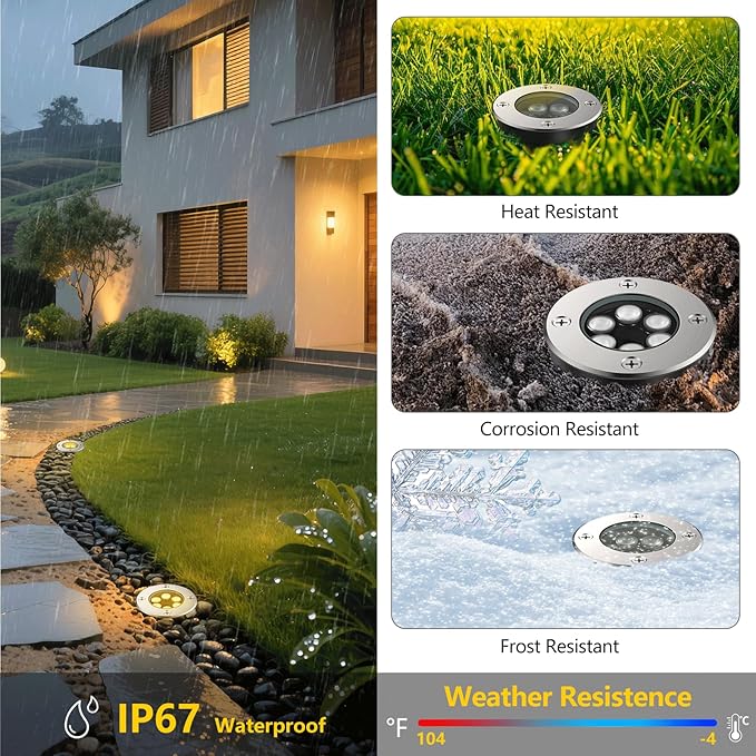JESLED Outdoor Landscape Lights, 6W LED In Ground Well Lights, 12V 24V 3000K Warm White, IP67 Waterproof Low Voltage Landscaping Spotlight for Driveway Deck Step Yard Fence Garden Pathway (12 Pack)