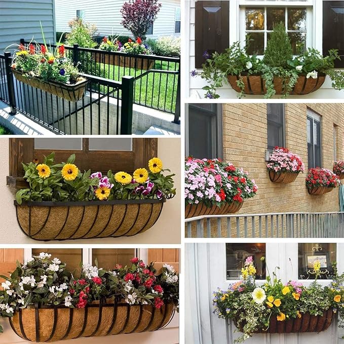 2pcs Trough Coco Liner 24 inch Wall Planter Replaceable Coco Liner for Window Box, Fence Flower Baskets