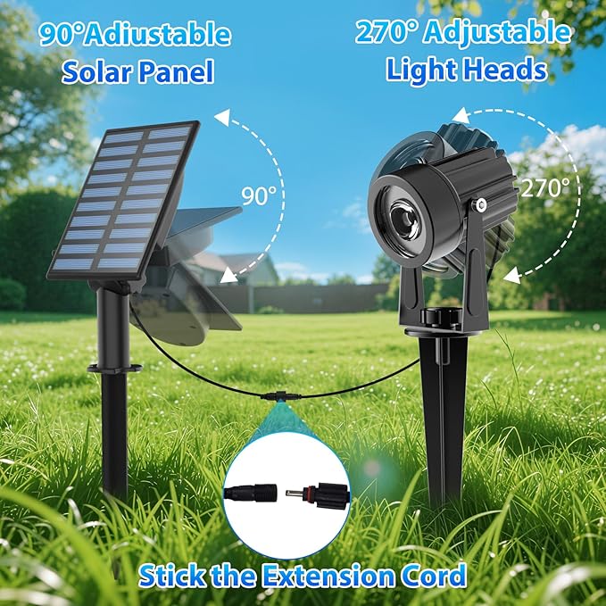 T-SUNUS Solar Spot Lights Blue Metal Outdoor Christmas Spotlights with 9.8ft Cable, IP65 Waterproof Separated Panel for Yard Driveway Pathway Pool Tree Patio Landscaping Wall Flag Trees Halloween