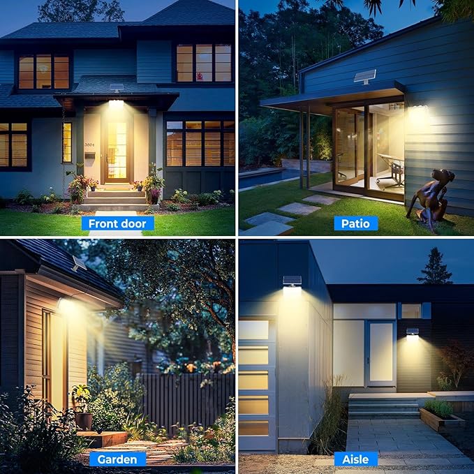 Peasur 1 Pack Solar Motion Lights Outdoor, 318 LED Solar Security Light with 3 Modes, IP65 Waterproof Powered Flood Lights for Outside Garden Backyard，Warm (White Frame)