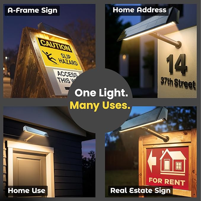 Brighticonic Solar Sign Lights Outdoor – LED Solar Sign Light for House Numbers & Real Estate Signs – 13" Warm White Floodlight, IP65 Waterproof, Dusk to Dawn Solar Mailbox Light