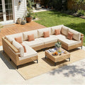 ABCASA Patio Furniture Set, 110" Large 7-Piece Wicker Outdoor Patio Furniture Sets with Anti-Slip Cushions & Coffee Table,Boho Patio Conversation Set Sectional Sofa for Backyard,Porch,Beige