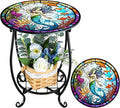 Outdoor Side Table Round Small Mosaic Patio Accent Indoor End Plant Coffee Tea Table for Yard Patio Porch Garden Living Room, Bedroom(Mermaid Style,14 Inch)