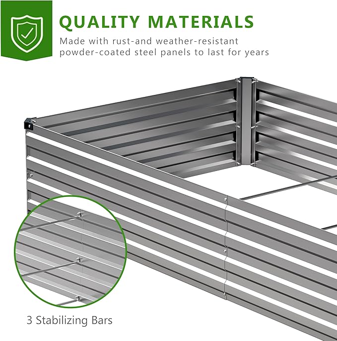 2PCS 9x3x1ft Galvanized Raised Garden Bed Kit,Metal Planter Box for Vegetables,Flowers,Herbs Durable Rust-Resistant Patio Gardening Beds,Silver