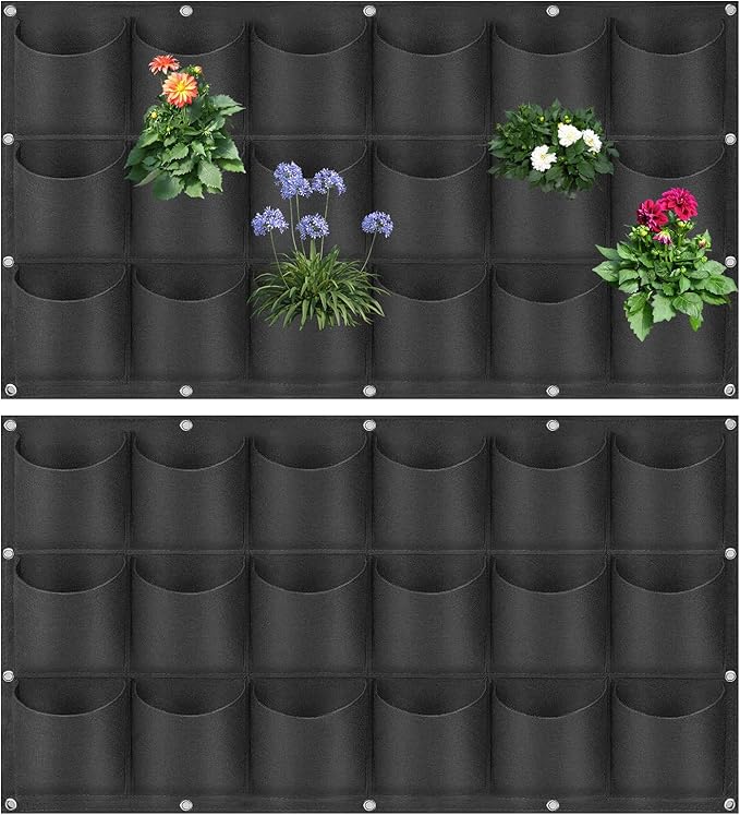 LITLANDSTAR 18 Pockets Hanging Grow Bags, 2 Pack Horizontal Wall Planter Plant Grow Bags Outdoor Indoor Hanging Planter for Balcony/Railing/Fence/Yard/Garden/Home Decoration, Black