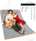 Double Hammock with Spreader Bar & Pillow, Portable 500lbs Capacity for Outdoor, Camping, Patio, Backyard Relaxation,Gray