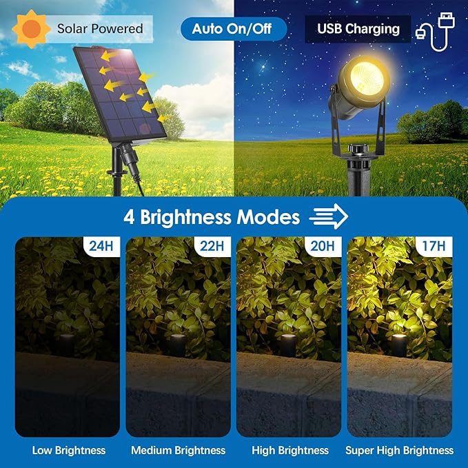 ALOVECO Solar Spot Lights Outdoor 4-in-1 Solar Powered Spotlights IP65 Waterproof with Remote 29.5ft Cable Auto On/Off 8 Modes Solar Uplights Outdoor for Garden Yard Landscape Tree 2700K Warm White