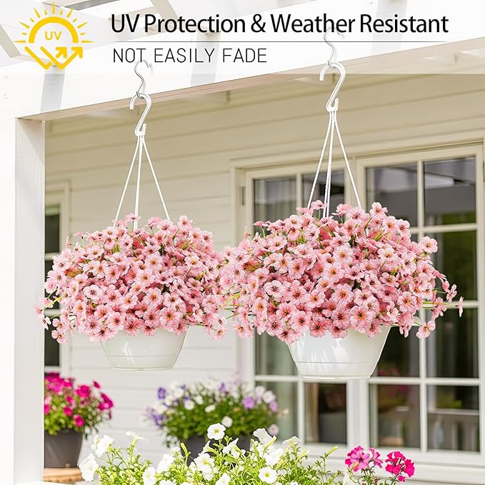 MACTING 24 Bundles Artificial Flowers for Outdoors Fake Flowers UV Resistant Faux Plastic Plants No Fade for Planters Window Box Patio Porch Garden Home Indoor Outdoor Spring Decorations,Pink