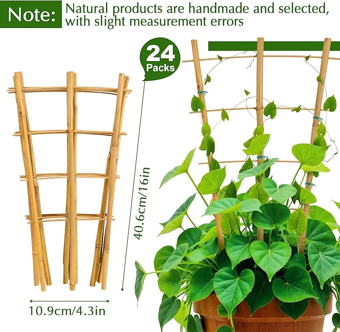 Bamboo Trellis, 24pack 16 Inch Small Plant Wood Bamboo Trellis for Climbing Plants Indoor Potted Plants