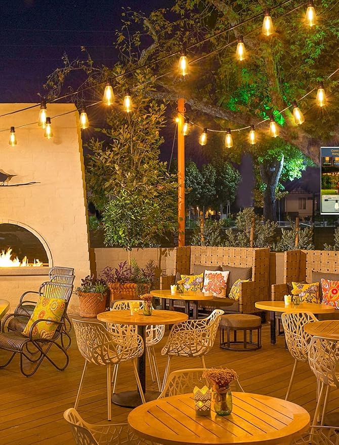 50FT(2x25FT) Outdoor String Lights, Patio Lights with 20+2 LED Dimmable Waterproof ST38 Vintage Bulbs for Backyard Bistro Cafe Deck, Black
