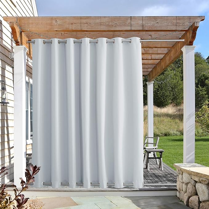 NICETOWN Outdoor Curtains for Patio Waterproof Grommet Top & Bottom, Windproof Thermal Insulated Keep Warm Outdoor Public Divider Safe for Yard/Arbor/Wedding, Winter White, 1 Panel, W100 x L84