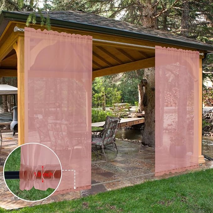 SpaceDresser Waterproof Outdoor Sheer Curtains for Patio - 2 Panels Rod Pocket Indoor Voile Sheer Curtain for Living Room,52W x 96L inch, Blush