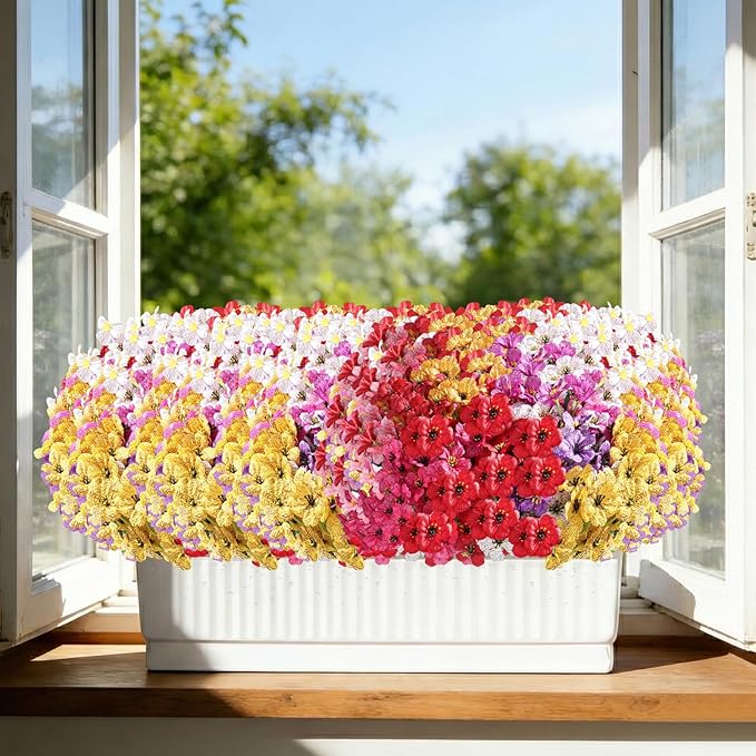 22 Pack Artificial Flowers for Outdoor Indoor Fake Plants, Faux Silk Flowers for Outdoors Outside Front Porch Hanging Planter Window Box Garden Spring Decoration(Multi-Colour)