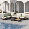 homary 6 Piece Aluminum & Teak Outdoor Sofa Set, Patio Sofa Seat L-Shaped Outdoor Sectional Sofa Set with Adjustable Backrests, Waterproof, Fade Resistant Cushions Ideal for Patios & Balconies,Beige