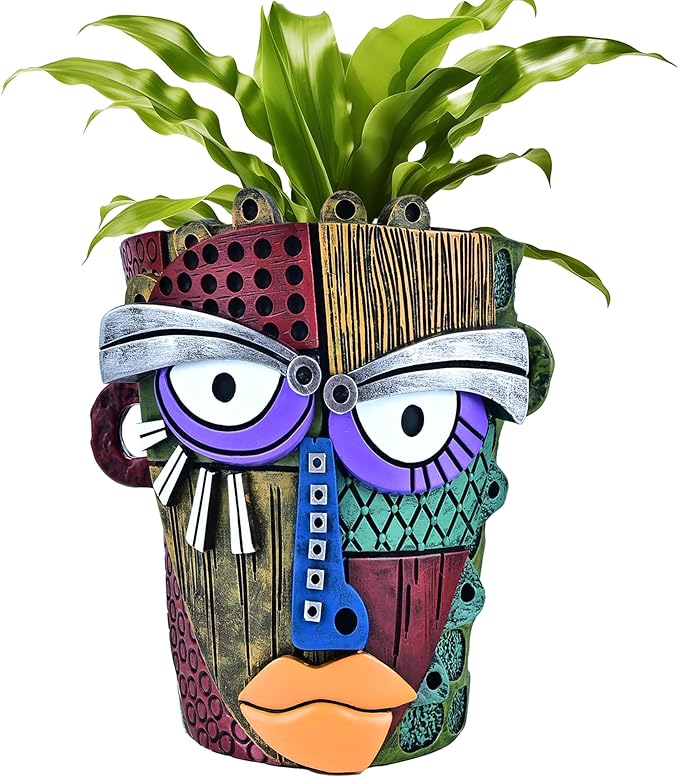 Abstract Face Planter Pots for Plants,Hand-Painted Colorful Flower Pots with Drainage, Indoor Outdoor Garden Decor Gift(Classic,Large)