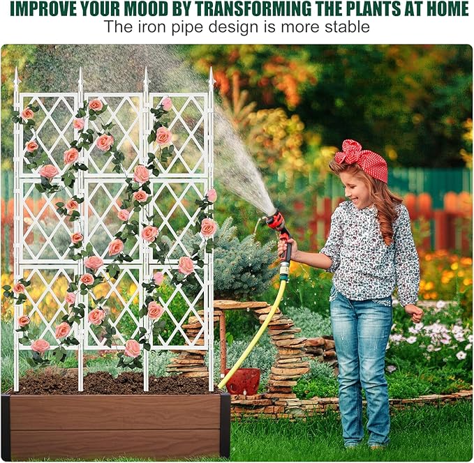5.25FT Metal Pipe Trellis for Climbing Plants Outdoor, Garden Wall White Trellis with Garden Twist Tie, Support Tall Plant Fence for Ivy Vines Rose Flower