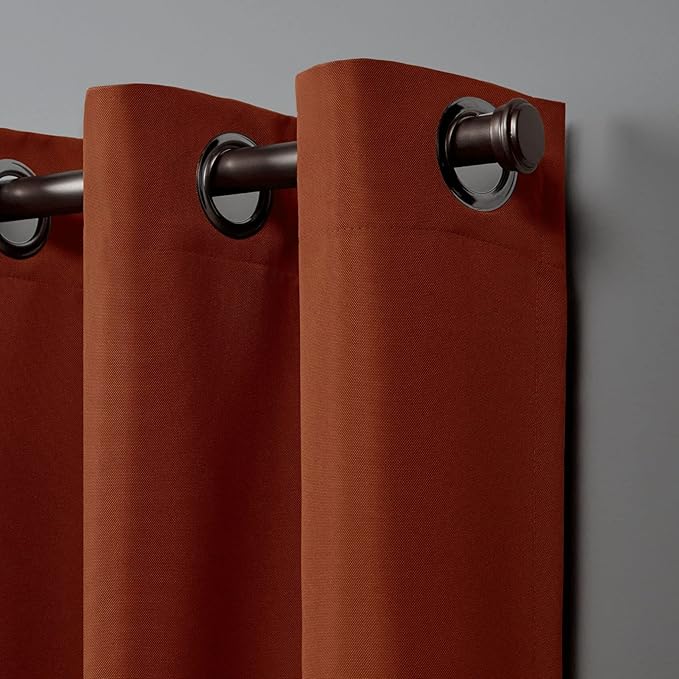 NICOLE MILLER NEW YORK Canvas Indoor/Outdoor Grommet Top Curtain Panel Pair, 54"x84", Orange Marmalade