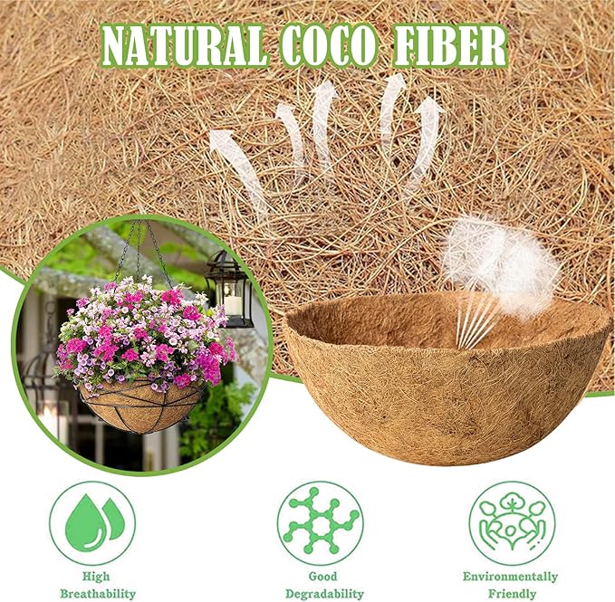 2 Pack 16 Inch Round Replacement Coco Liners for Hanging Basket Natural Coconut Fiber Liner for Flower Planter Coco Coir Pots for Outdoor Garden Plants