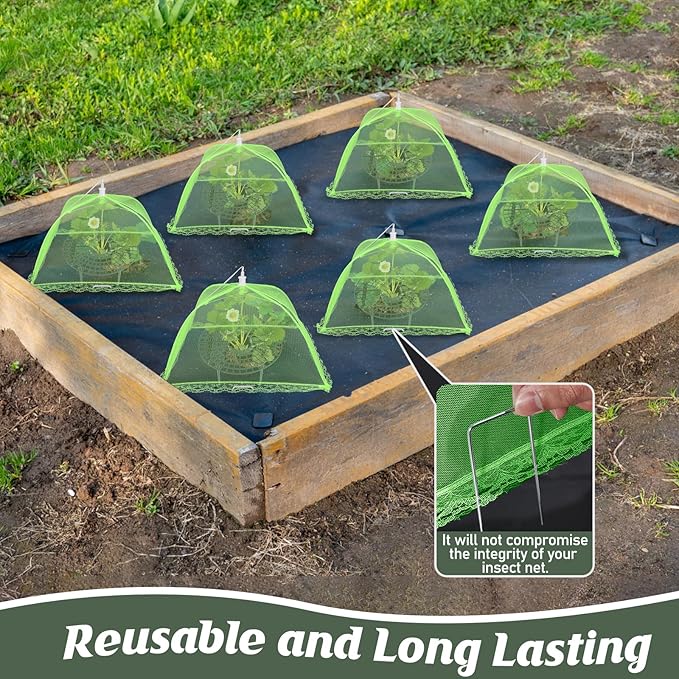 6 Sets Strawberry Plant Support with Mesh Plant Cover,Strawberry Growing Racks Sets with Iron Plant Nails and Storage Bag for Garden Strawberry Vegetables(Green Net - Round)