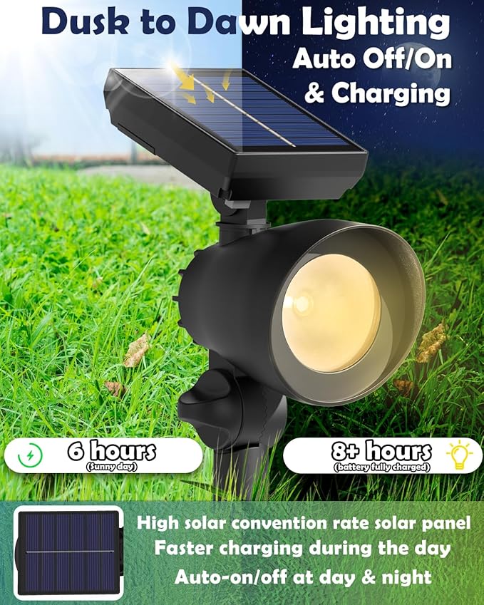 Solar Lights Outdoor, Solar Spot Lights Outdoor, 6 Pack IP44 Waterproof Solar Spotlights, Auto On/Off Solar Powered Garden Lights for Yard Pathway Driveway (Warm White) Bright Pathway
