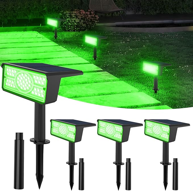 T-SUN Green Solar Spot Lights Outdoor 4 Pack, 49 LED 2 Lighting Modes, IP65 Waterproof Landscape Spotlights, 2 in 1 Auto On/Off Solar Lights for Yard, Garden, Driveway, Pathway