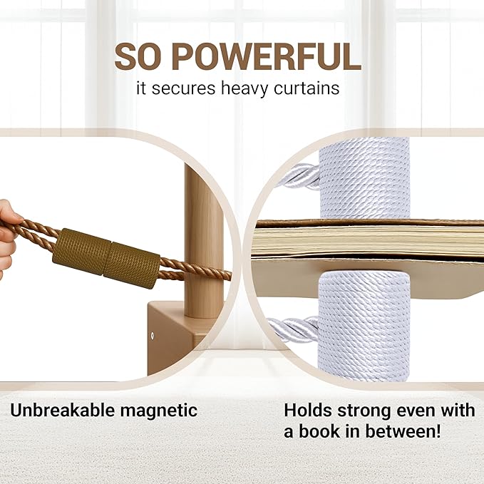 Hion Magnetic Curtain Tiebacks Dark Brown 6 Pack, Curtain Tiebacks Buckles Holdbacks Holders Hooks Clip for Home Bedroom Office Decorative Thick or Thin Curtain