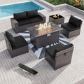 Kullavik 7 Pieces Outdoor Patio Furniture Set with 43" 55000BTU Gas Propane Fire Pit Table PE Wicker Rattan Sectional Sofa Patio Conversation Sets,Black