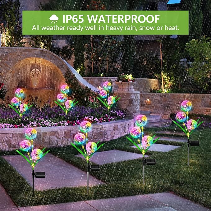 Solar Lights Outdoor Garden Decor: 2 Pack Upgraded Solar Dandelion Garden Light Decorative Landscape Lighting - Waterproof Outside Color Gift for Mothers Day Decoration for Yard Lawn Patio
