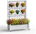 Raised Garden Bed with Trellis, 21 Gallon Self Watering Planter Box with Lockable Wheels & Drainage Holes for Climbing Plants Vegetables Flowers, Anti-Rust Resin for Backyard Patio (Ashen)