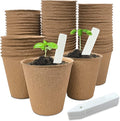 40Pcs 3.15 Inch Peat Pots, Biodegradable Eco-Friendly Round Plant Seedling Starters Kit, Seed Germination Trays with 10 Labels for Flower Vegetable Tomato Saplings & Herb Germination, Khaki