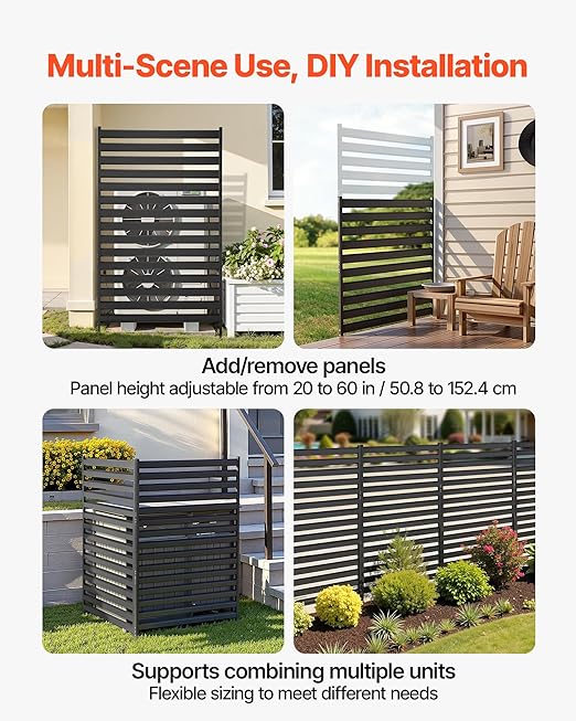 VEVOR Metal Privacy Screen, 38" W x 60" H Freestanding Modern Privacy Fence, Garden Divider Panel with Extended Ground Stakes & Panel Height Adjustable, Freestanding Outdoor Divider for Garden, Indoor
