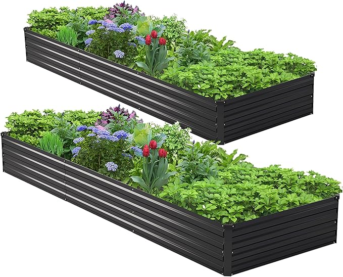 2PCS 10x3x1ft Galvanized Raised Garden Bed Kit,Metal Planter Box for Vegetables,Flowers,Herbs Durable Rust-Resistant Patio Gardening Beds,Black
