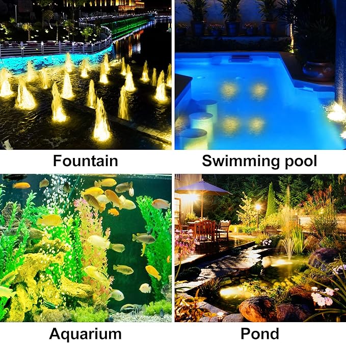 Solar Pond Lights,3000K Warm White LED Underwater Submersible Fountain Light,IP68 Waterproof Landscape Spotlights Lighting for Fish Aquarium Tank Garden Yard Pond Pool Decor(3-in-1)