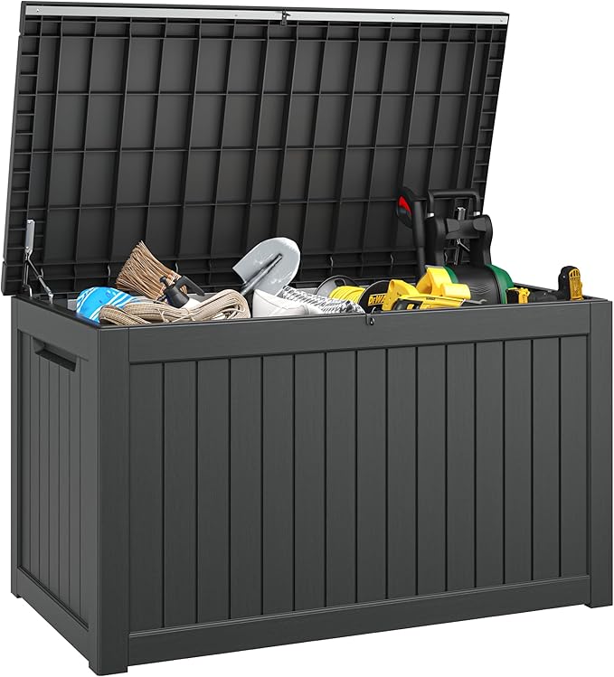 Outdoor Storage Box, Resin Deck Boxes Indoor and outdoor, Waterproof Storage Box Lockable Lid (Black,270 Gallon)
