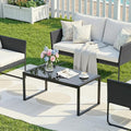 ONBRILL Rectangle Coffee Table with Tempered Glass Desktop, Galvanized Frame Outdoor Coffee Table with Adjustable Feet for Patio, Balcony, Deck, Living Room, Black