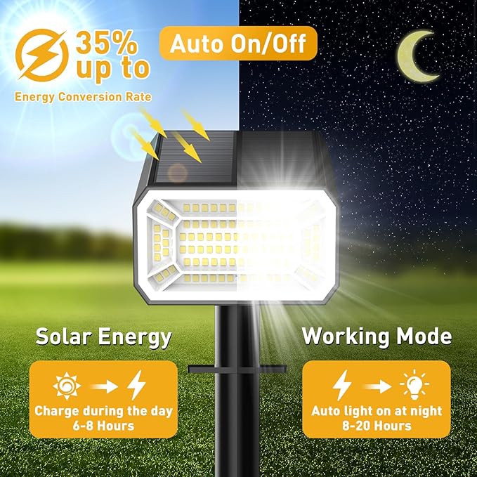 Solar Spot Lights Outdoor Waterproof IP65, [4 Pack/100 LED/4 Modes] 2-in-1 Solar Landscape Spotlights, Auto On/Off High Lumens Spot Lights for Outside Yard Garden Pathway(Cool White)