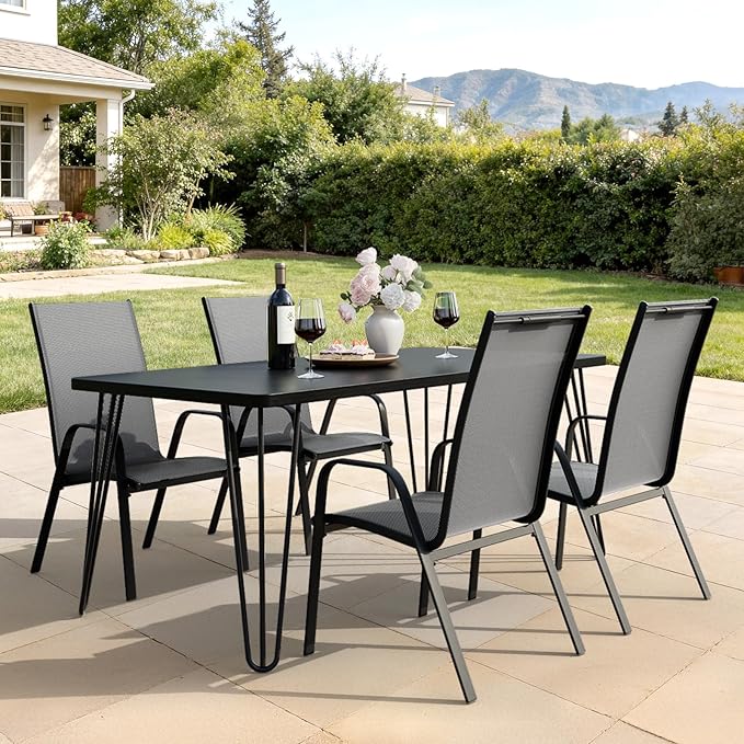 JEAREY Patio Dining Chairs Set of 4, Outdoor Stackable Dining Furniture Set, All Weather Dining Set for Lawn, Garden, Backyard, Poolside, Deep Gray