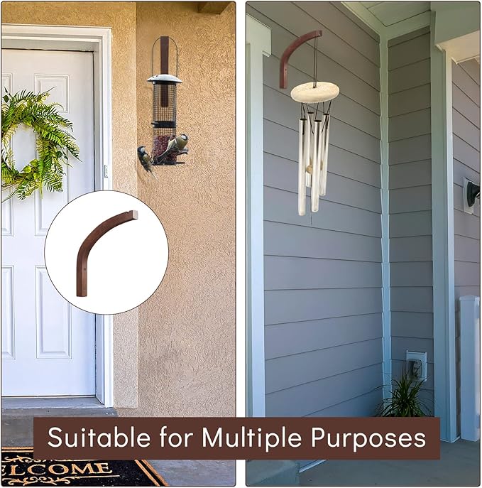 Juexica 4 Pcs Plant Hanger Wooden, 8 Inch Hanging Plant Hooks for Indoors and Outdoor, Wall Mounted Hanging Hook Brackets for Planters Lanterns Wind Chimes and Bird Feeders Patio Decor(Coffee Color)