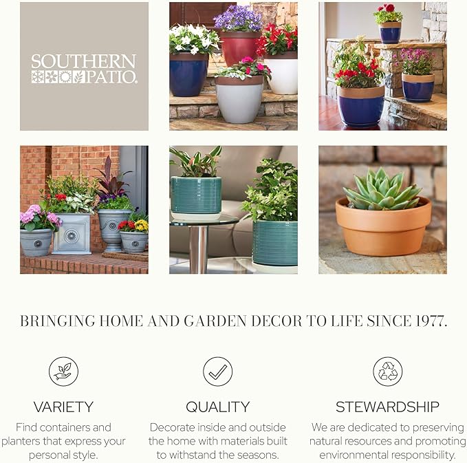 Southern Patio Winston Plant Urn, Garden Planter Urn for Flowers and Plants, 16" D x 16" W x 21" H, Weathered Black, 2 Pack