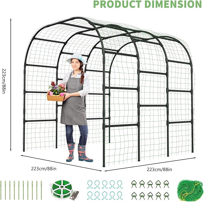 DoCred Garden Arch Trellis for Climbing Plants, 88 Inch Large Garden Trellises Outdoor Metal Plants Support Archway Arbor Tunnel for Vegetables Plant Cucumber Trellis Decoration, Black