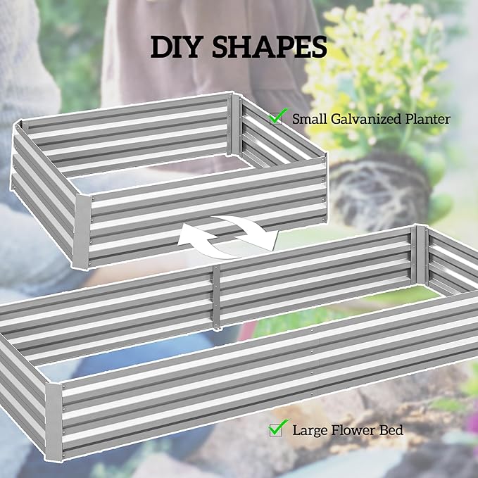 Outsunny Galvanized Raised Garden Bed, 8' x 3' x 1' Metal Planter Box, for Growing Vegetables, Flowers, Herbs, Succulents, Silver