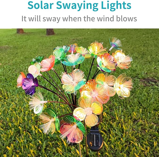 JJGoo 2 Pack Solar Garden Lights, Solar Flower Swaying Light for Outside, New Upgraded Outdoor Waterproof Light for Garden Patio Yard Front Porch Decor