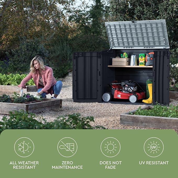 Keter Store-It-Out Prime 4.3 x 3.7 ft. Outdoor Resin Storage Shed with Easy Lift Hinges, Perfect for Yard Tools, Pool Floats and Garden Accessories, Black
