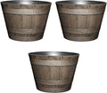 Classic Home and Garden Outdoor Round Whiskey Resin Flower Pot Barrel Planter, Distressed Oak Brown, 20.5" (Pack of 3)