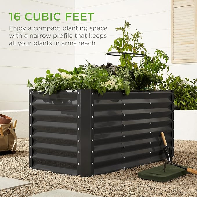 Best Choice Products 4x2x2ft Outdoor Metal Raised Garden Bed, Deep Root Box Planter for Vegetables, Flowers, Herbs, 119 Gallon Capacity, 100% Non Toxic Materials - Gray