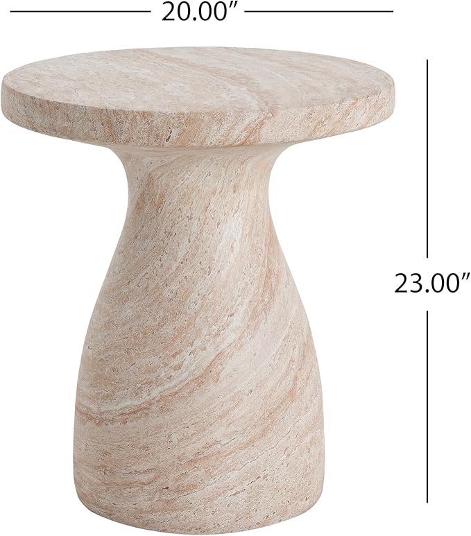 Christopher Knight Home Jayme 22.5" Indoor Outdoor Round Top Accent Side Table, Patio Decorative End Table, Lightweight Concrete Garden Stool for Patio Living Room Balcony & Garden Decor, Travertine