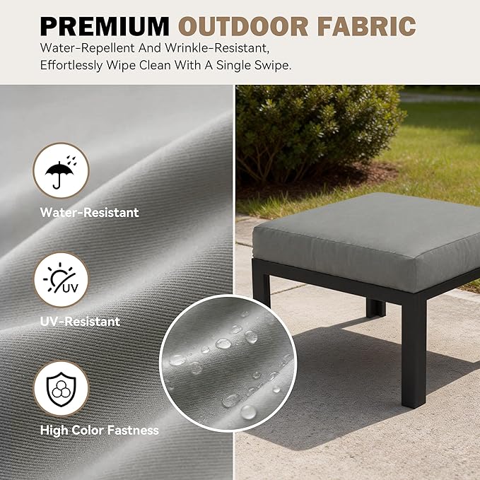 HOMREST Metal Outdoor Ottoman, 2-Piece Aluminum Footstool w/Removable Cushion, Multipurpose Footrest Stool Additional Seating, Set of 2 Outdoor Ottomans for Patio Deck (Dark Grey)